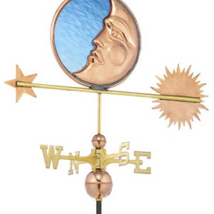 Stained Glass Moon Handcrafted Pure Copper Weathervane -0