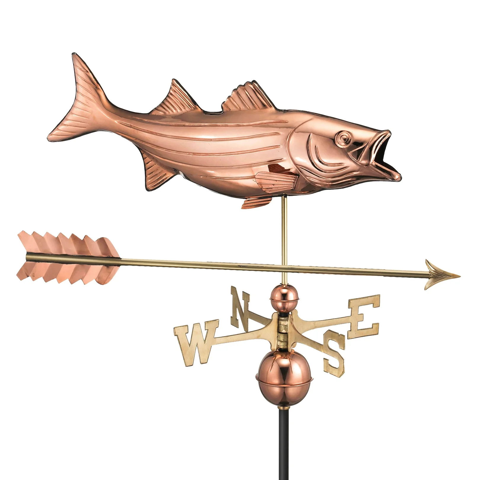Bass with Lure and Arrow Weathervane - Pure Copper by Good Directions