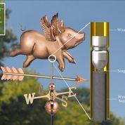 Flying Pig with Arrow Pure Copper Weathervane - Image 2