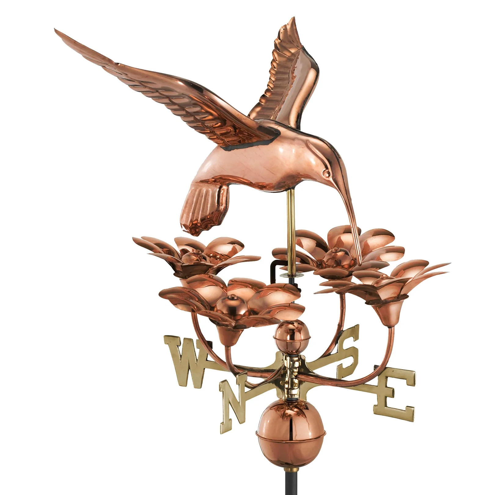 Hummingbird with Flowers Weathervane - Polished Copper by Good Directions