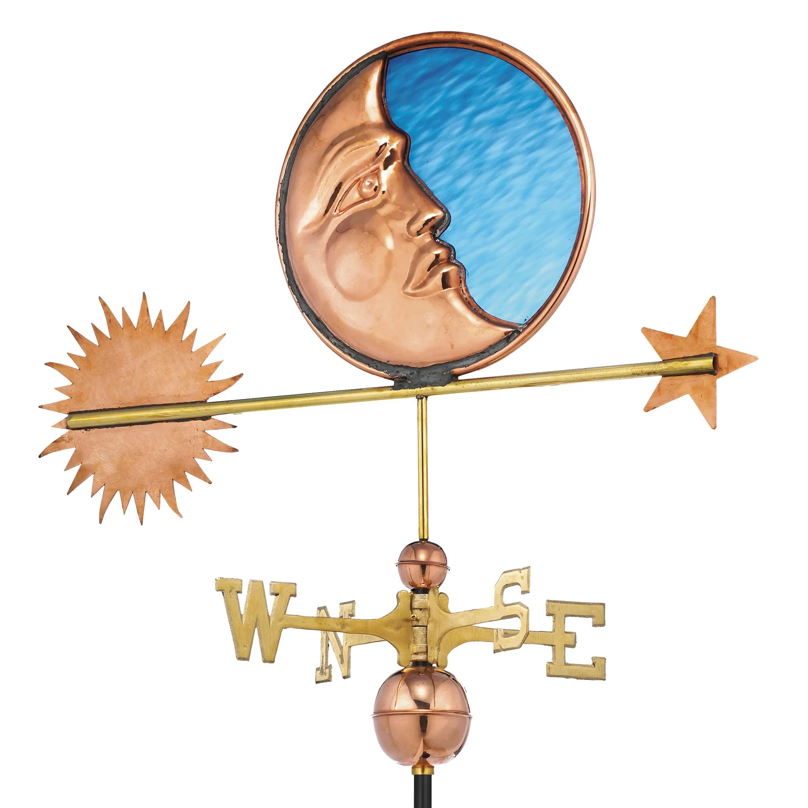 Stained Glass Moon Weathervane - Pure Copper by Good Directions