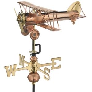 Cottage Sized Biplane Pure Copper Weathervane-0