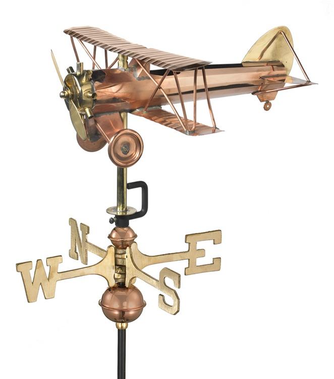 Cottage Sized Biplane Pure Copper Weathervane-0