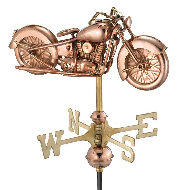 Cottage Sized Motorcycle Pure Copper Handcrafted Weathervane-0