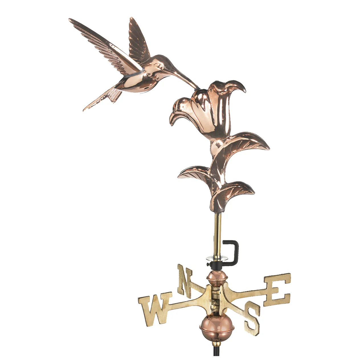 Hummingbird Cottage Weathervane - Polished Copper w/Roof Mount by Good Directions