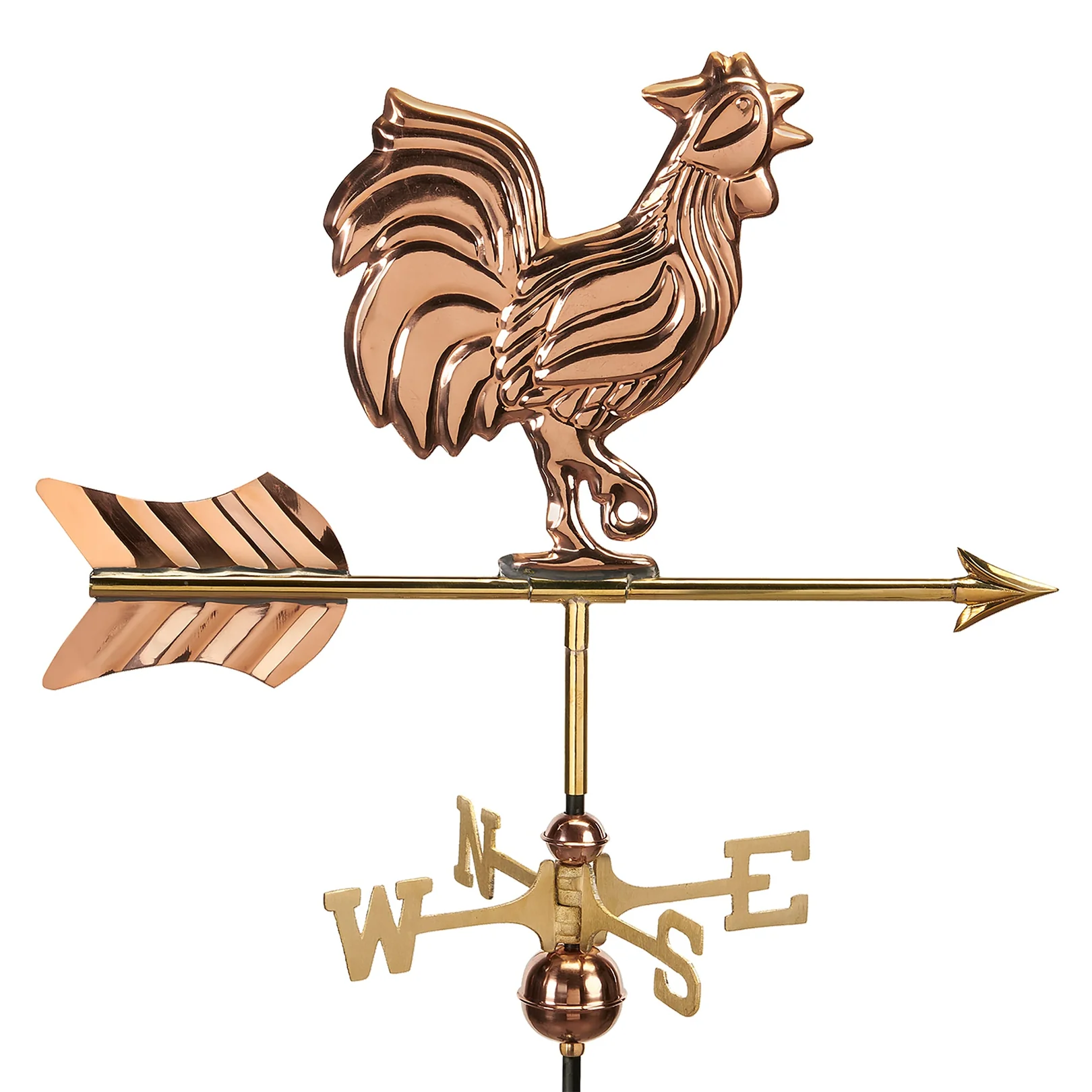 Rooster Cottage Weathervane - Pure Copper w/Roof Mount by Good Directions