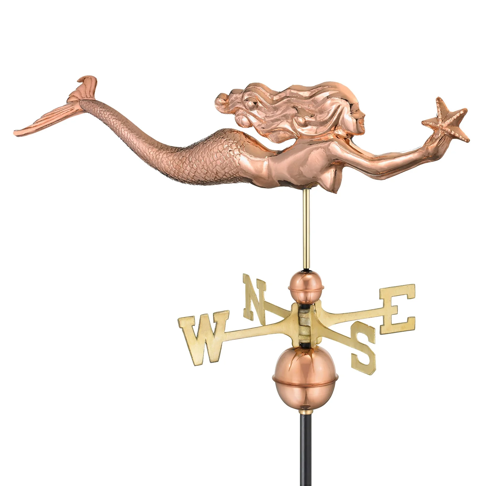 Mermaid with Starfish Weathervane - Pure Copper by Good Directions