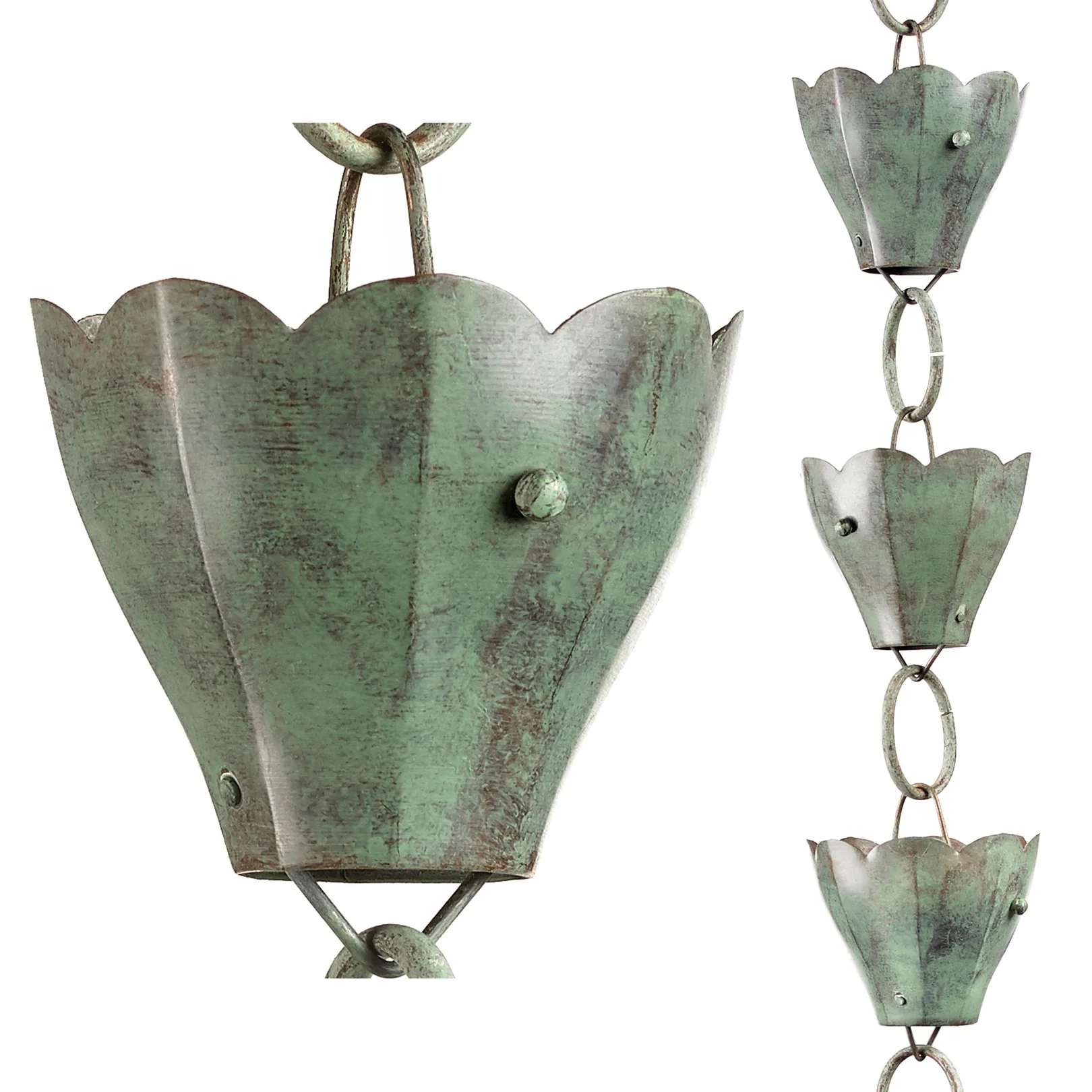 13 Cup Tulip Pure Blue Verde Copper 8.5 ft. Rain Chain