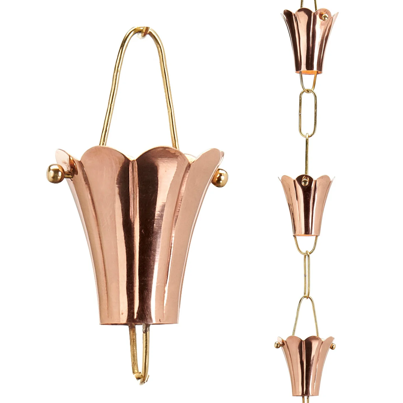 Fluted Flower Rain Chain - 8.5 ft., with 11 Large Cups