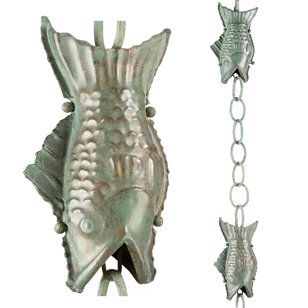 Fish Pure Blue Verde Copper 8.5 ft. Rain Chain