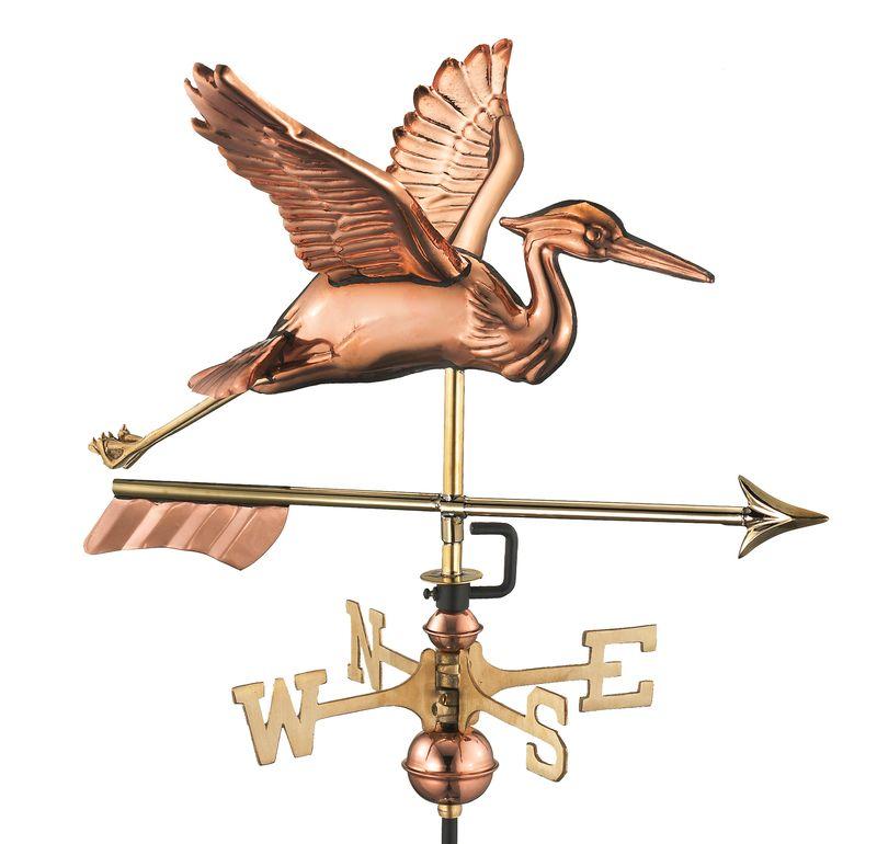 Blue Heron with Arrow Garden Weathervane - Pure Copper w/Garden Pole by Good Directions