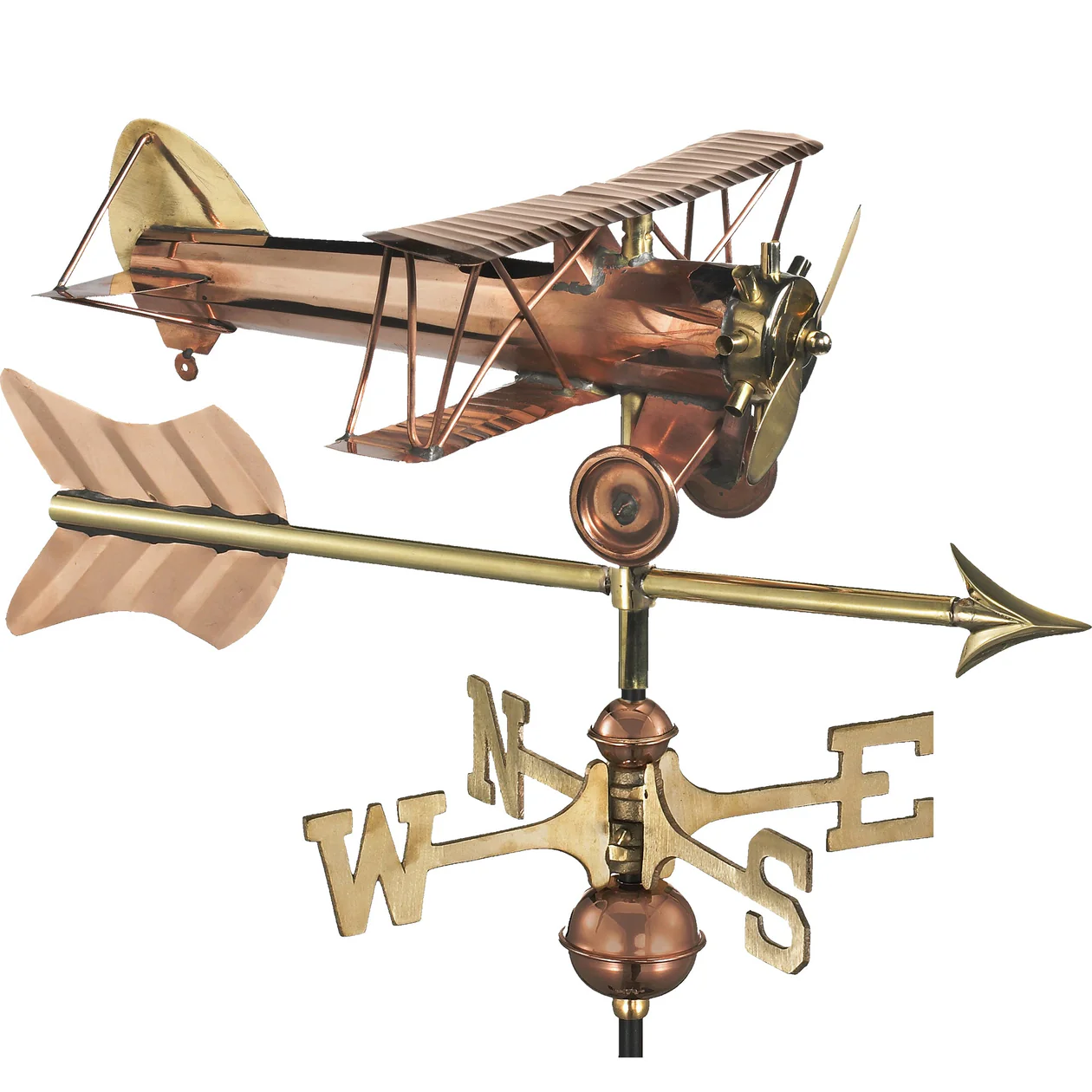 Biplane with Arrow Garden Weathervane - Pure Copper w/Garden Pole by Good Directions