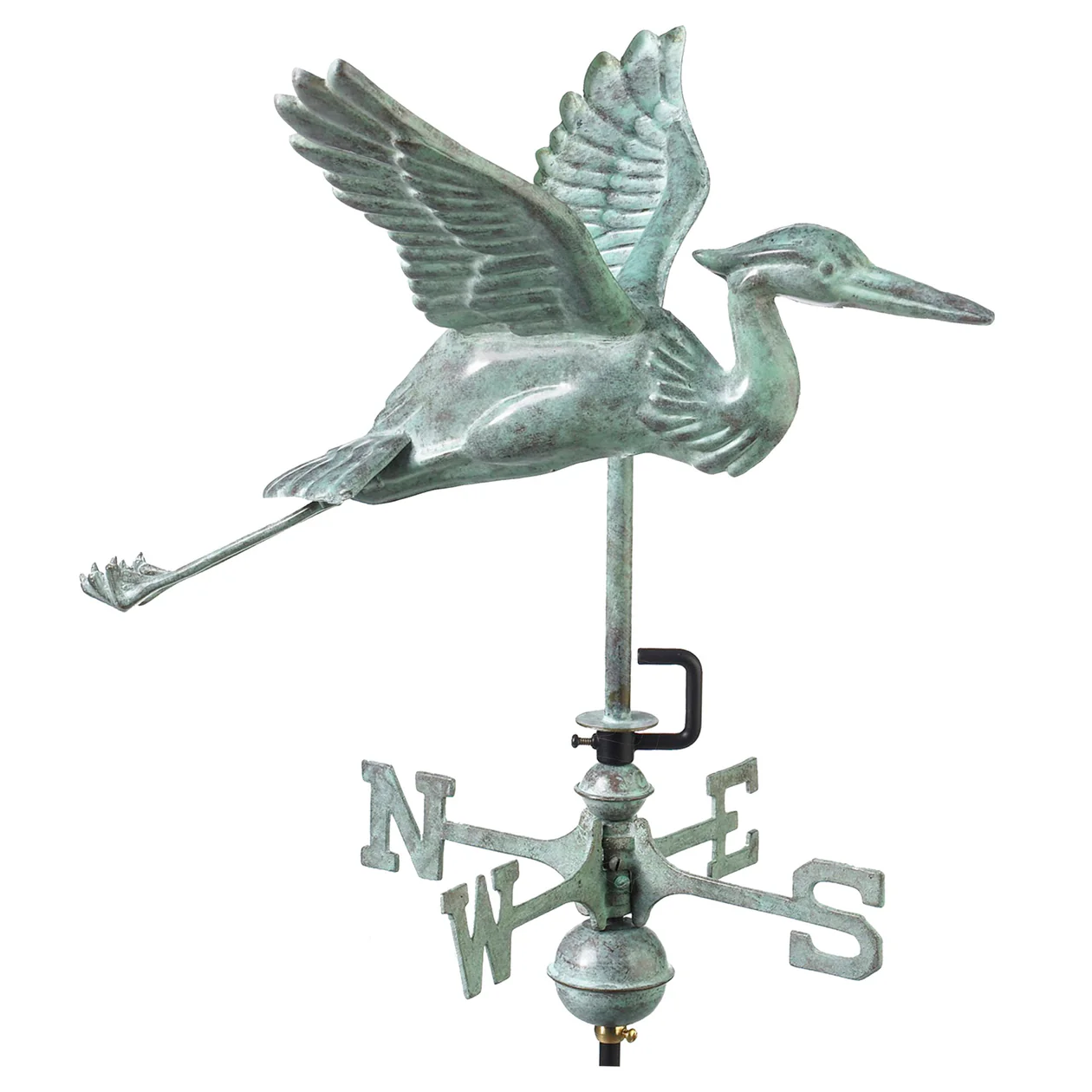 Blue Heron Cottage Weathervane - Blue Verde Copper w/Roof Mount by Good Directions