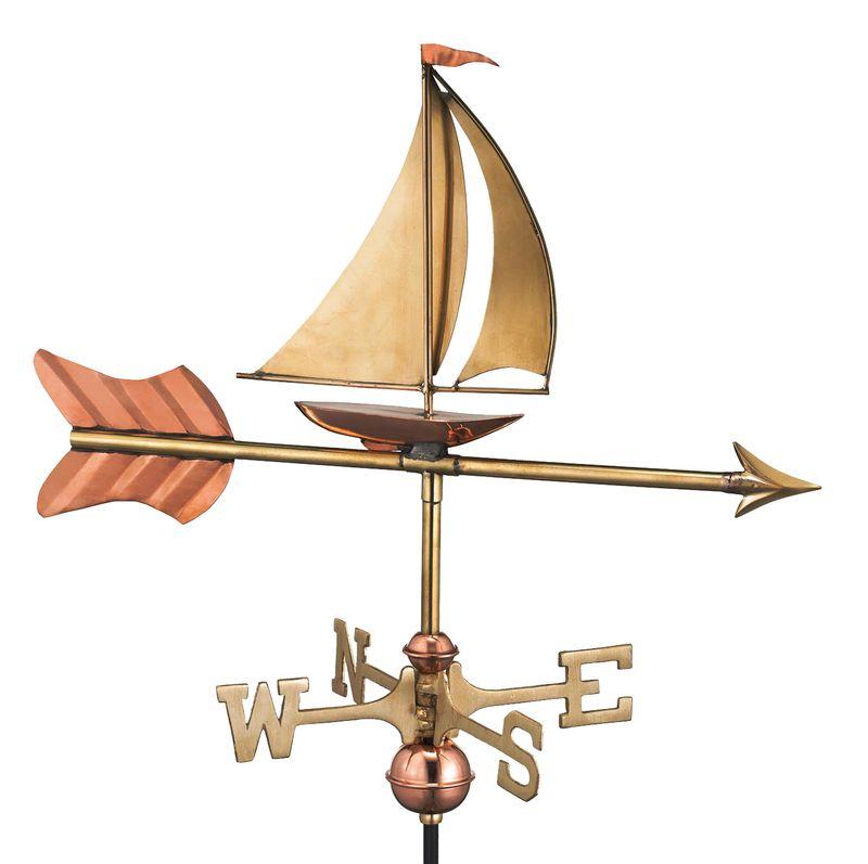Sailboat Cottage Weathervane - Pure Copper w/Roof Mount by Good Directions
