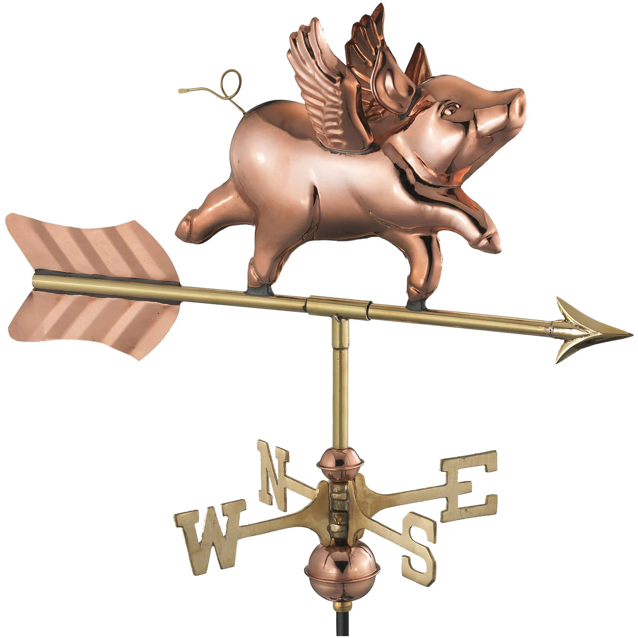 Flying Pig Garden Weathervane - Pure Copper w/Garden Pole by Good Directions