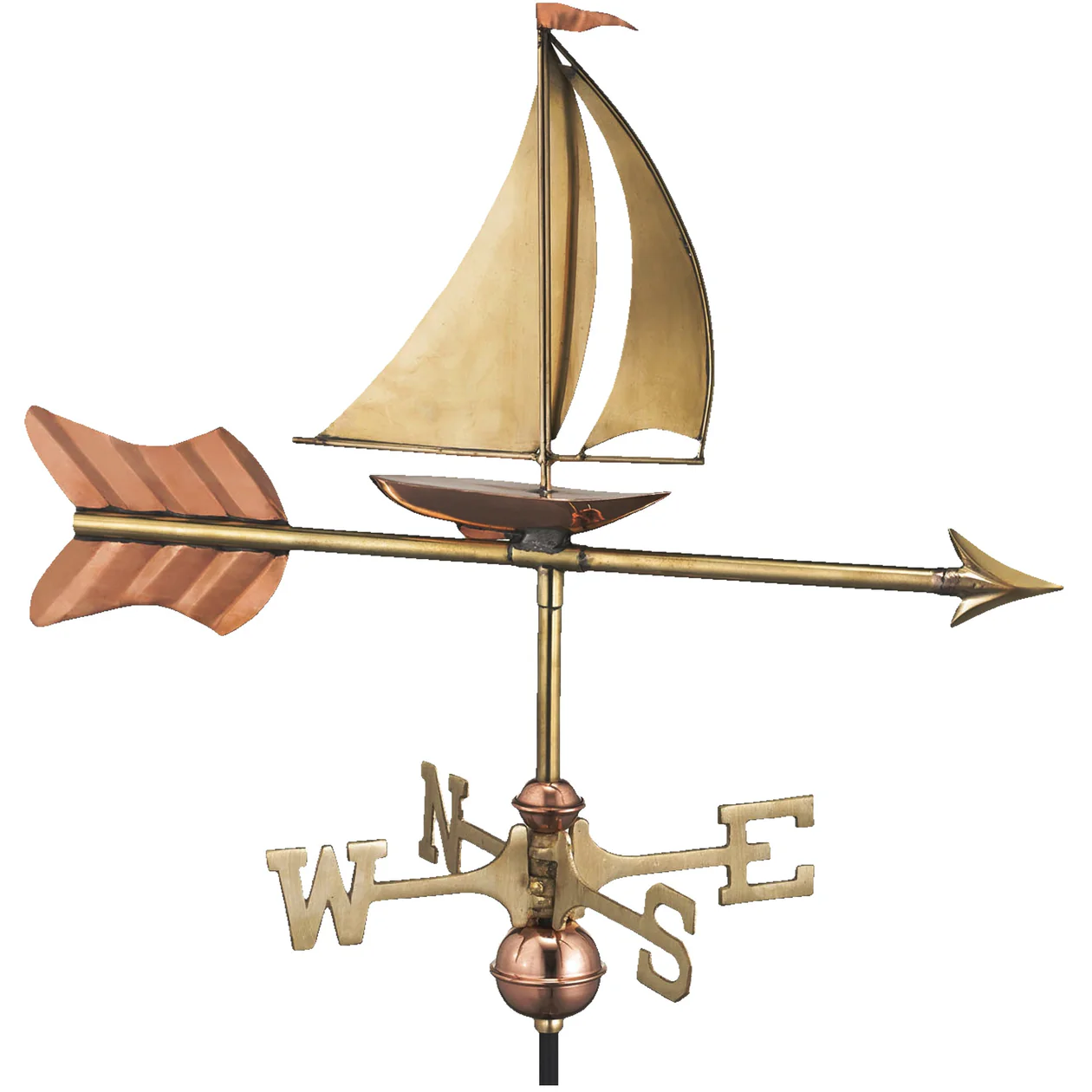 Sailboat Garden Weathervane - Polished Copper w/Garden Pole by Good Directions
