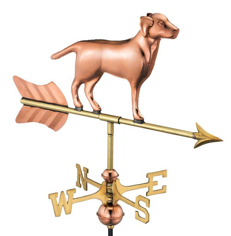 Labrador Retriever Cottage Weathervane - Pure Copper w/Roof Mount by Good Directions