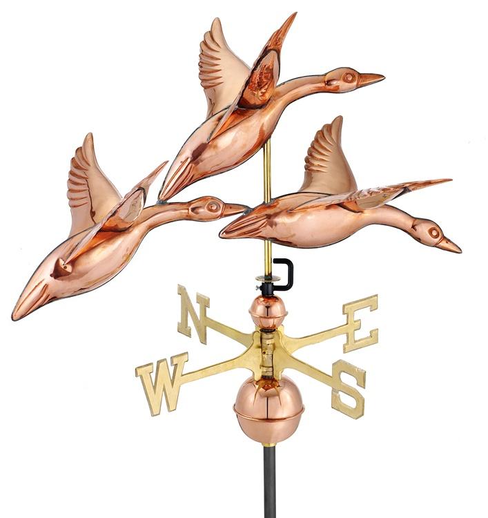 28" 3 Geese in Flight Handcrafted Pure Copper Weathervane -0