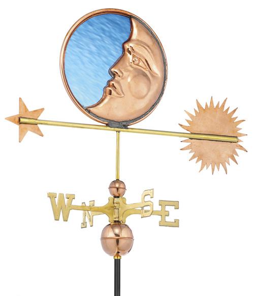 Stained Glass Moon Handcrafted Pure Copper Weathervane -0