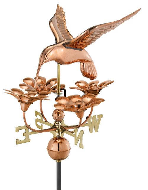 Hummingbird with Flowers Copper Weathervane-0