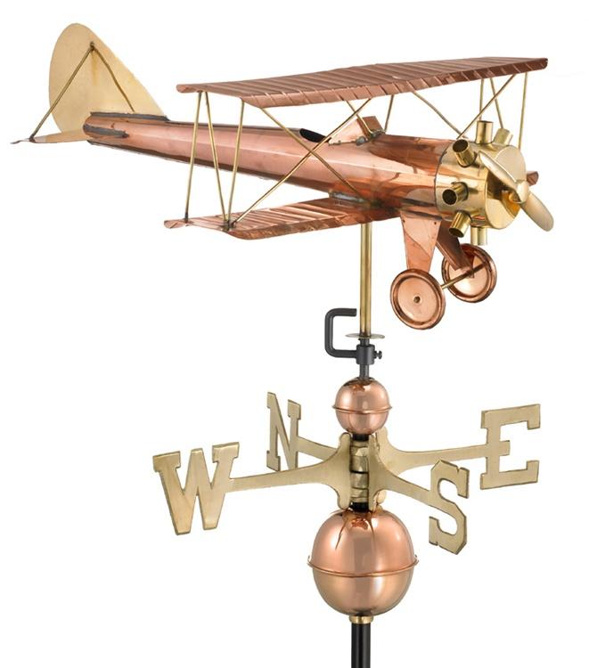 Estate Size Biplane Pure Copper Handcrafted Weathervane -0