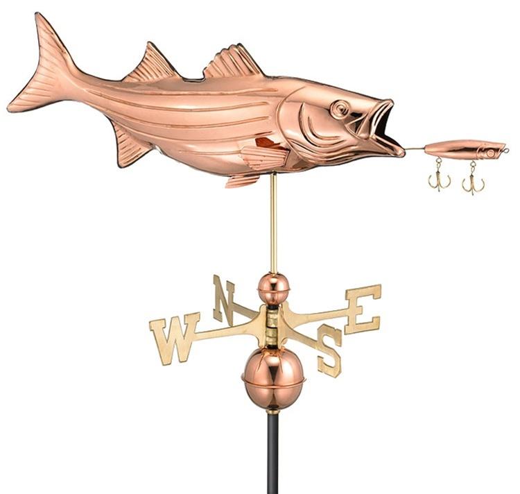 Two Story Home Sized Bass & Lure Fish Pure Copper Weathervane -0