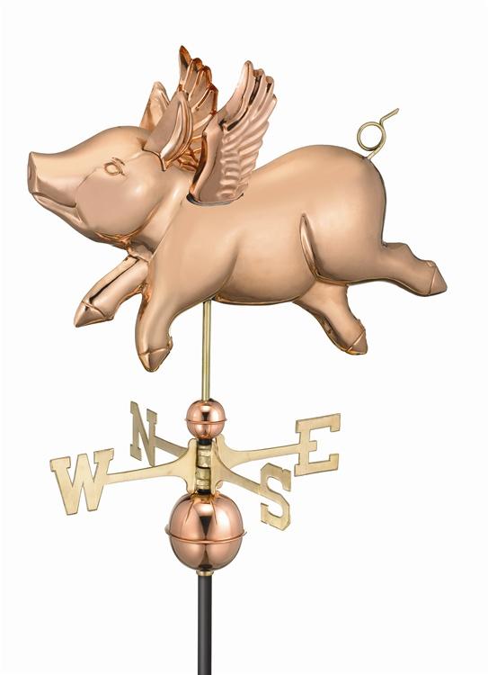 Two Story Home Size Flying Pig Pure Copper Handcrafted Weathervane -0