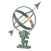 28" Verdigris Atlas Armillary Sundial with Brass Accents - Image 6